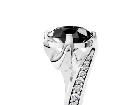 White gold Fancy Black Round Cut Solitaire Diamond Twist Band with Pavé Setting and Four-Prong Setting_17
