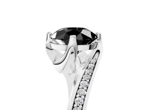 White gold Fancy Black Round Cut Solitaire Diamond Twist Band with Pavé Setting and Four-Prong Setting_5