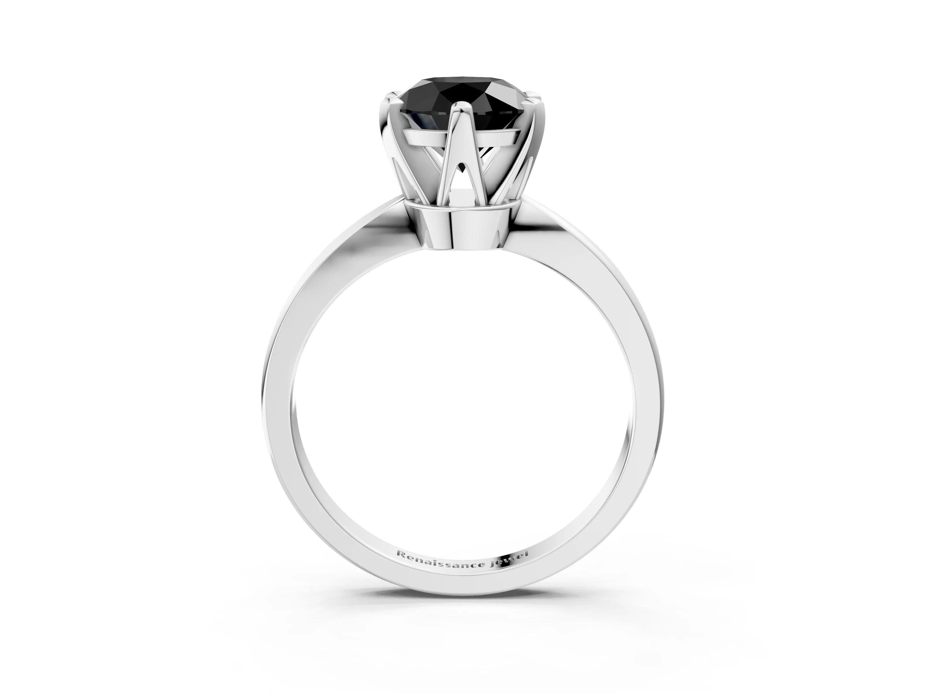 White gold Fancy Black Round Cut Solitaire Engagement Ring with Six-Prong Setting and Tapered Band_3
