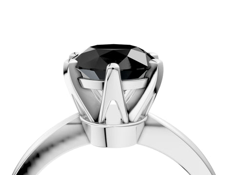 White gold Fancy Black Round Cut Solitaire Engagement Ring with Six-Prong Setting and Tapered Band_4