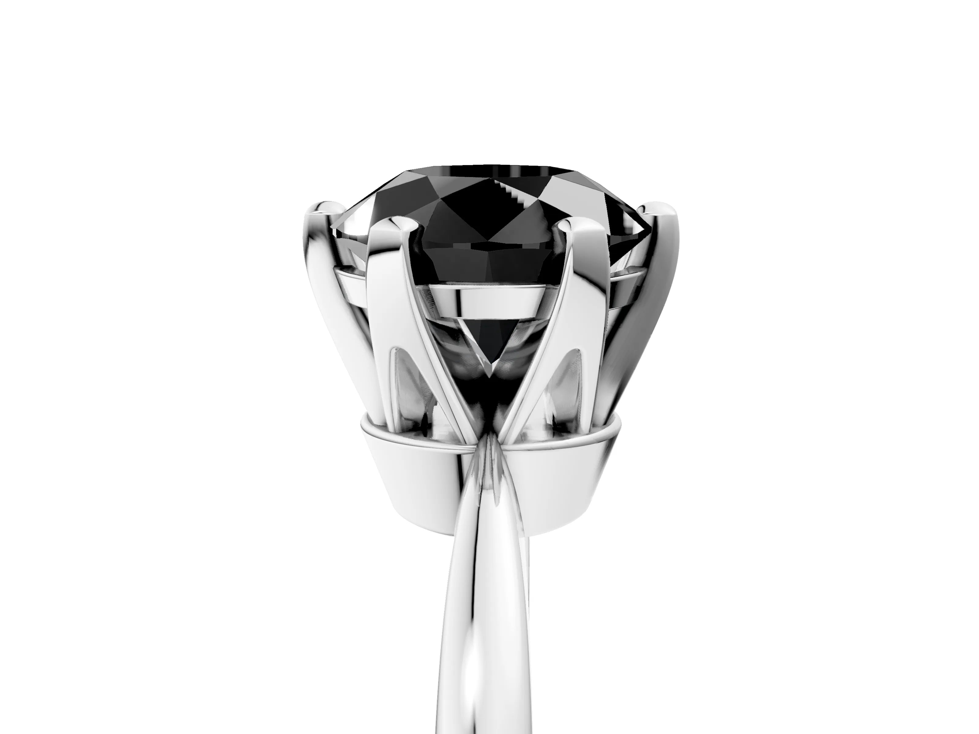 White gold Fancy Black Round Cut Solitaire Engagement Ring with Six-Prong Setting and Tapered Band_5