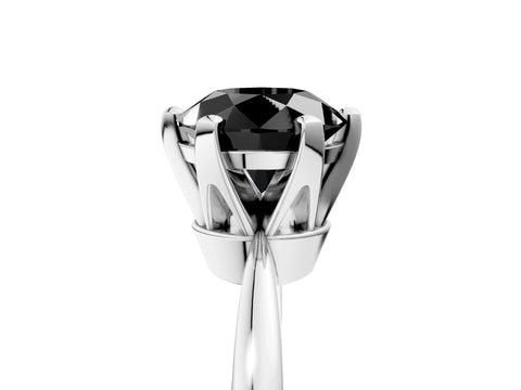 White gold Fancy Black Round Cut Solitaire Engagement Ring with Six-Prong Setting and Tapered Band_5
