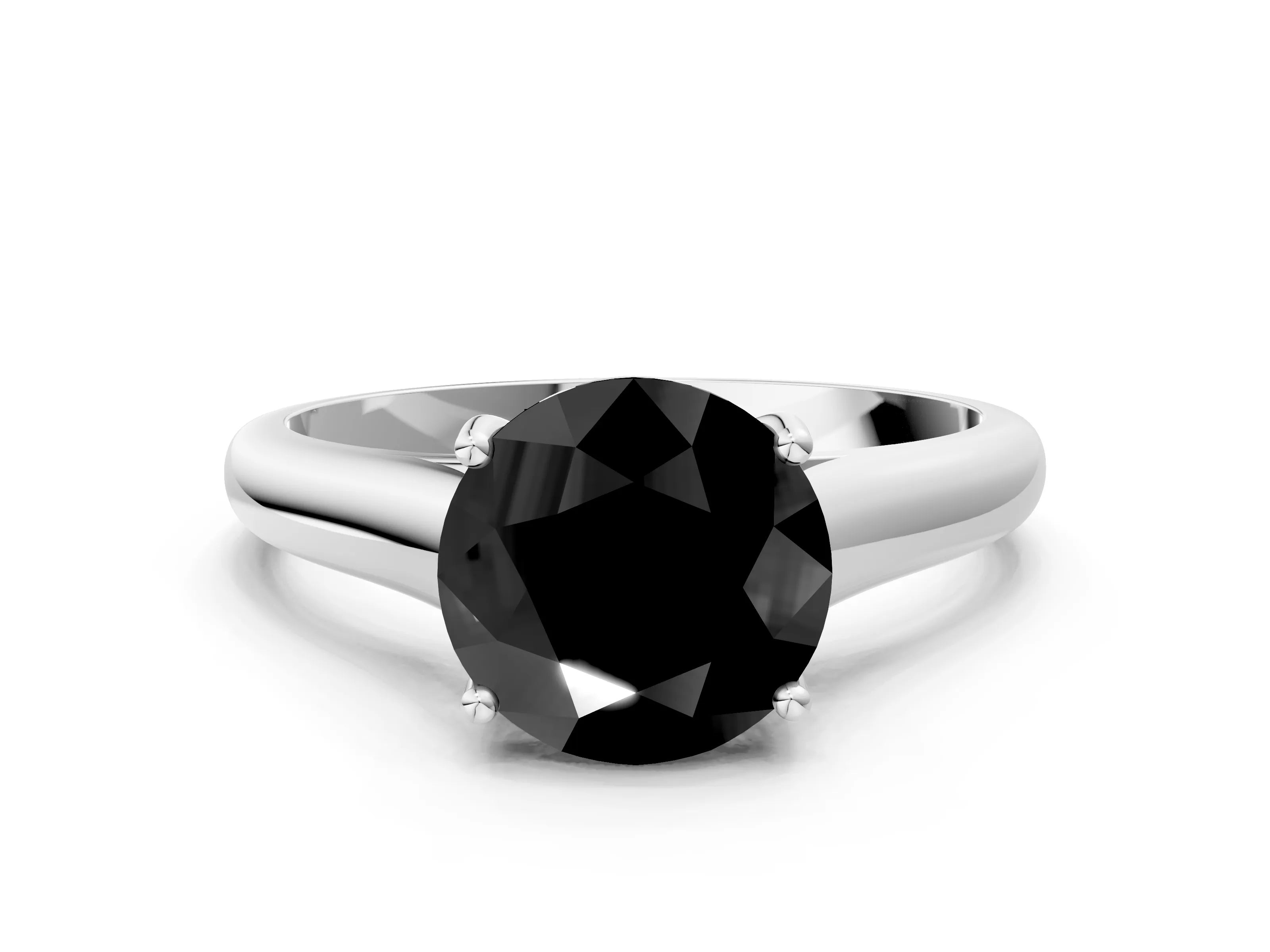 White gold Fancy Black Round Cut Solitaire Engagement Ring with Tapered Band and Four-Prong Setting_15
