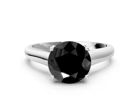 White gold Fancy Black Round Cut Solitaire Engagement Ring with Tapered Band and Four-Prong Setting_15