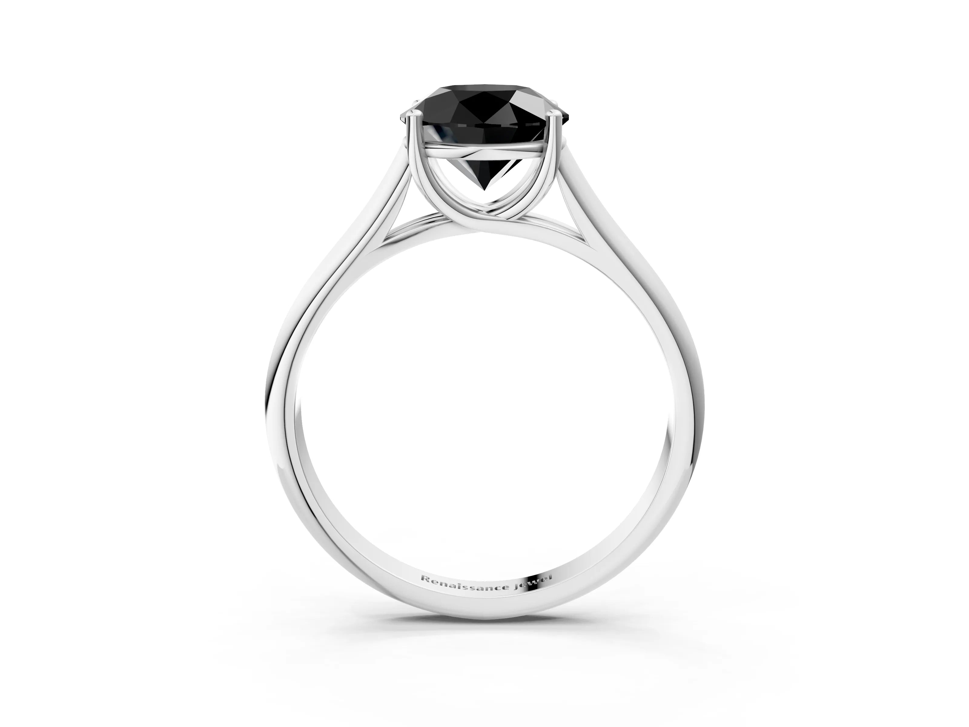 White gold Fancy Black Round Cut Solitaire Engagement Ring with Tapered Band and Four-Prong Setting_18