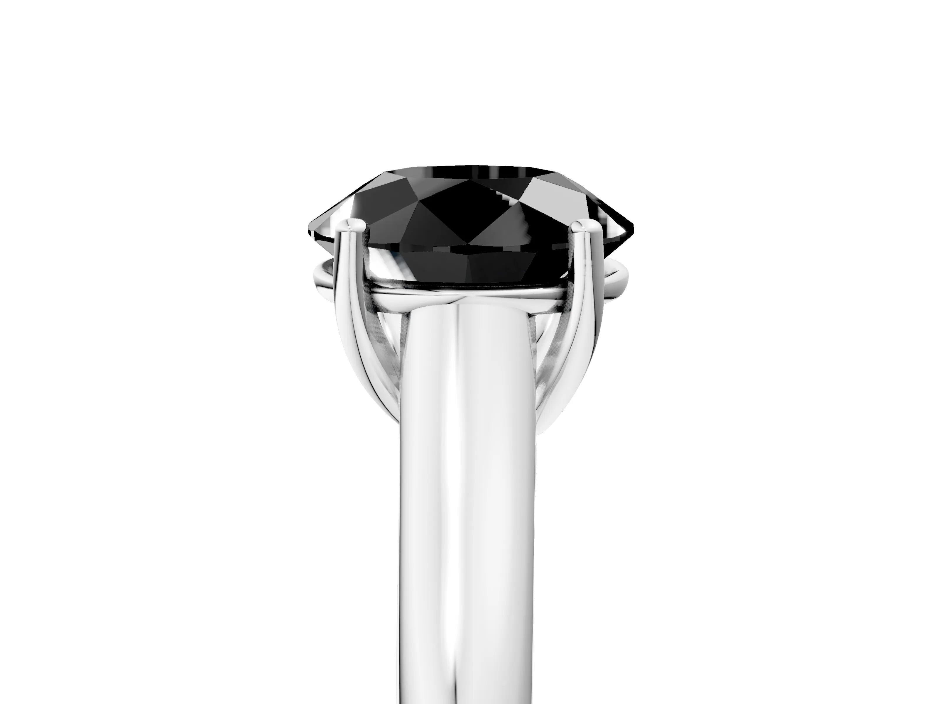 White gold Fancy Black Round Cut Solitaire Engagement Ring with Tapered Band and Four-Prong Setting_20