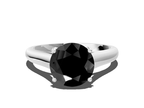 White gold Fancy Black Round Cut Solitaire Engagement Ring with Tapered Band and Four-Prong Setting_3