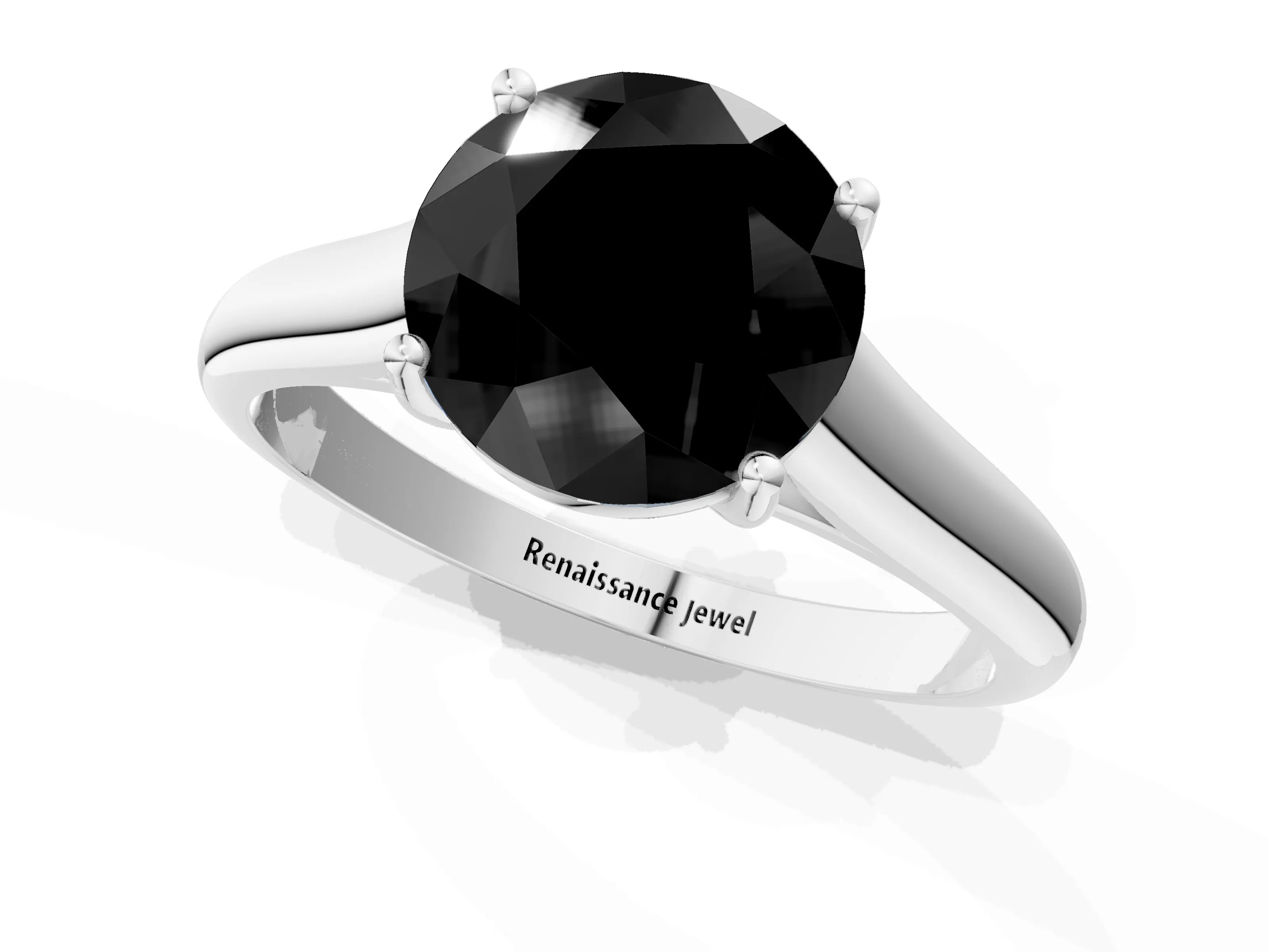 White gold Fancy Black Round Cut Solitaire Engagement Ring with Tapered Band and Four-Prong Setting_4