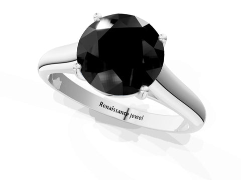 White gold Fancy Black Round Cut Solitaire Engagement Ring with Tapered Band and Four-Prong Setting_4