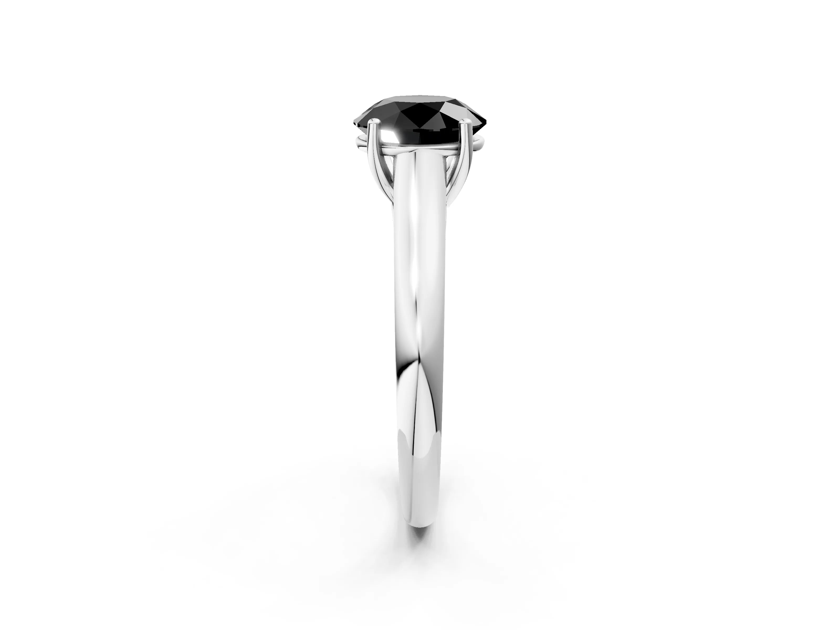 White gold Fancy Black Round Cut Solitaire Engagement Ring with Tapered Band and Four-Prong Setting_5
