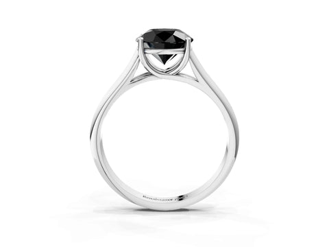 White gold Fancy Black Round Cut Solitaire Engagement Ring with Tapered Band and Four-Prong Setting_6