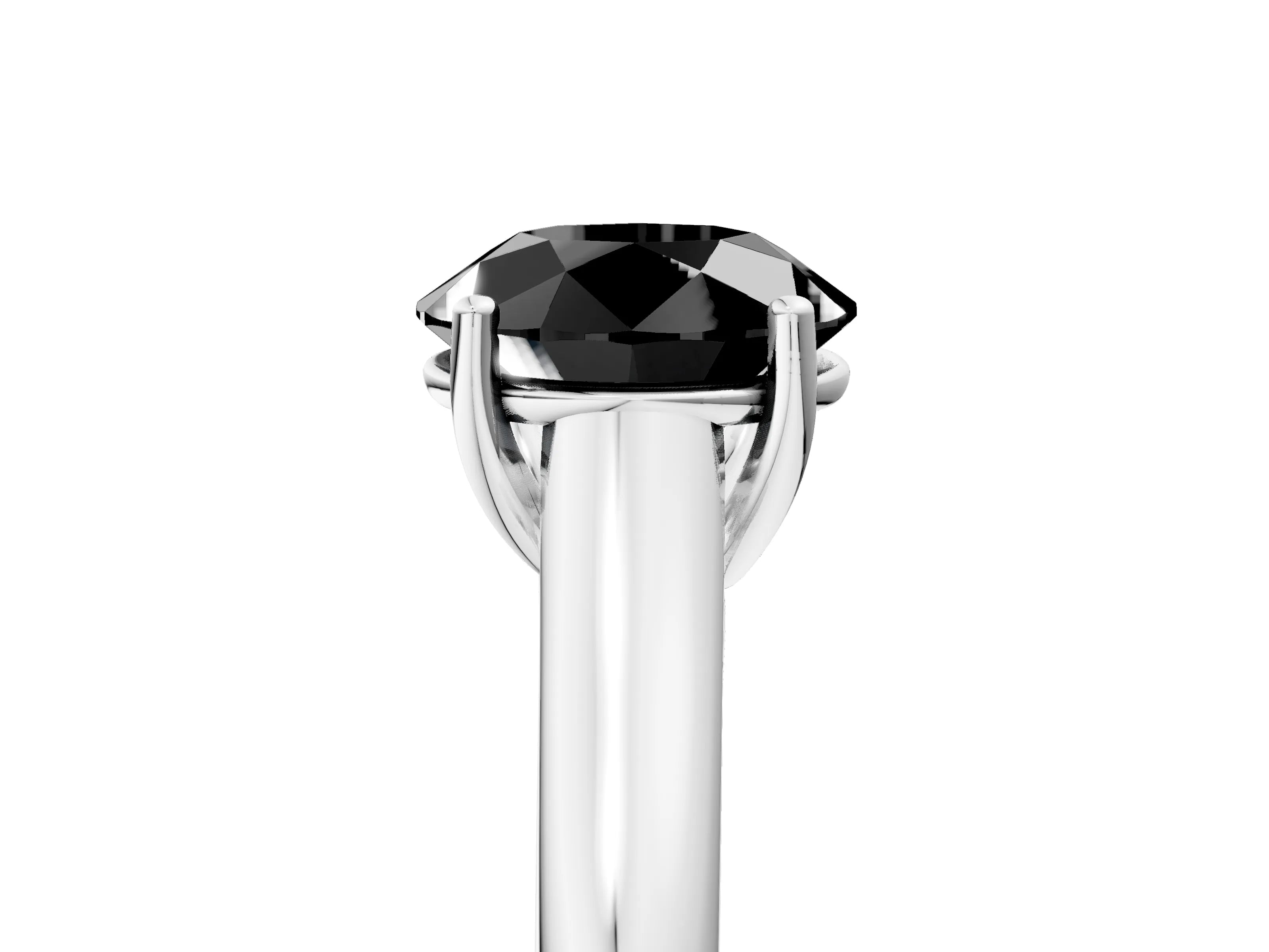 White gold Fancy Black Round Cut Solitaire Engagement Ring with Tapered Band and Four-Prong Setting_8