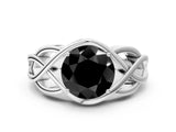 White gold Fancy Black Round Cut Solitaire Intertwined Band Prong Setting Ring
