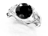 White gold Fancy Black Round Cut Solitaire Leaf-Inspired Engagement Ring with Prong Setting_13