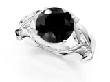 White gold Fancy Black Round Cut Solitaire Leaf-Inspired Engagement Ring with Prong Setting_13