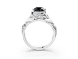 White gold Fancy Black Round Cut Solitaire Leaf-Inspired Engagement Ring with Prong Setting_15