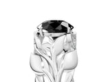 White gold Fancy Black Round Cut Solitaire Leaf-Inspired Engagement Ring with Prong Setting_17
