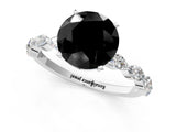 White gold Fancy Black Round Cut Solitaire Marquise Side Stone Prong Setting Ring_1