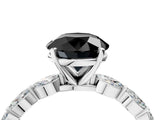 White gold Fancy Black Round Cut Solitaire Marquise Side Stone Prong Setting Ring_4
