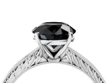 White gold Fancy Black Round Cut Solitaire Milgrain Engraved Band with Four-Prong Setting_16