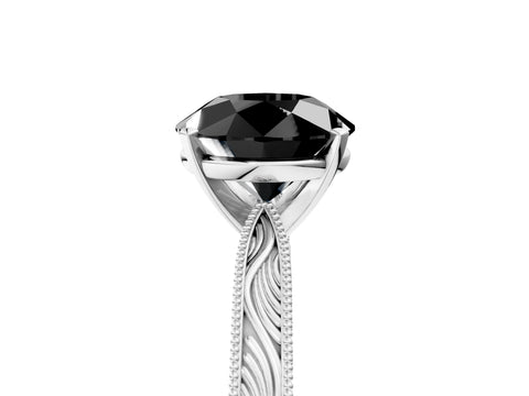 White gold Fancy Black Round Cut Solitaire Milgrain Engraved Band with Four-Prong Setting_17
