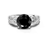 White gold Fancy Black Round Cut Solitaire Milgrain Leaf Band with Prong Setting_12