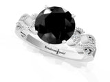 White gold Fancy Black Round Cut Solitaire Milgrain Leaf Band with Prong Setting_13