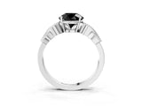 White gold Fancy Black Round Cut Solitaire Milgrain Leaf Band with Prong Setting_15
