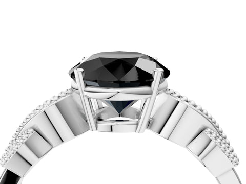 White gold Fancy Black Round Cut Solitaire Milgrain Leaf Band with Prong Setting_16