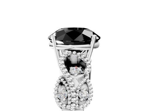 White gold Fancy Black Round Cut Solitaire Milgrain Leaf Band with Prong Setting_17
