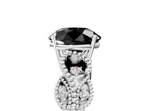 White gold Fancy Black Round Cut Solitaire Milgrain Leaf Band with Prong Setting_5