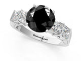 White gold Fancy Black Round Cut Solitaire Princess Side Stone Engraved Band Prong Setting Ring_13