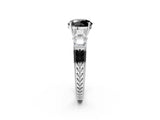 White gold Fancy Black Round Cut Solitaire Princess Side Stone Engraved Band Prong Setting Ring_14