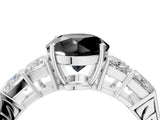 White gold Fancy Black Round Cut Solitaire Princess Side Stone Engraved Band Prong Setting Ring_16