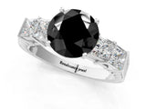 White gold Fancy Black Round Cut Solitaire Princess Side Stone Engraved Band Prong Setting Ring_37