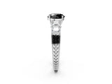 White gold Fancy Black Round Cut Solitaire Princess Side Stone Engraved Band Prong Setting Ring_38