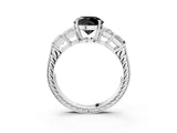 White gold Fancy Black Round Cut Solitaire Princess Side Stone Engraved Band Prong Setting Ring_39