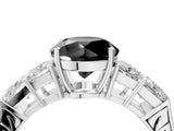 White gold Fancy Black Round Cut Solitaire Princess Side Stone Engraved Band Prong Setting Ring_40