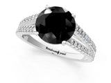 White gold Fancy Black Round Cut Solitaire Split Shank Pavé Diamond Engagement Ring_1