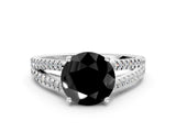 White gold Fancy Black Round Cut Solitaire Split Shank Pavé Diamond Engagement Ring