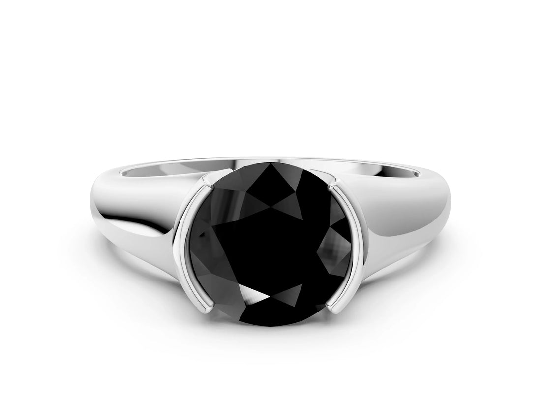 White gold Fancy Black Round Cut Solitaire Tension Set Diamond Ring with Split Shank Band_24