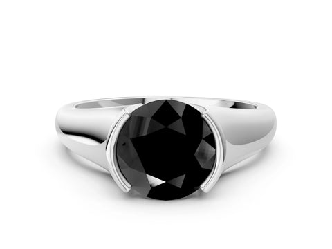 White gold Fancy Black Round Cut Solitaire Tension Set Diamond Ring with Split Shank Band_24