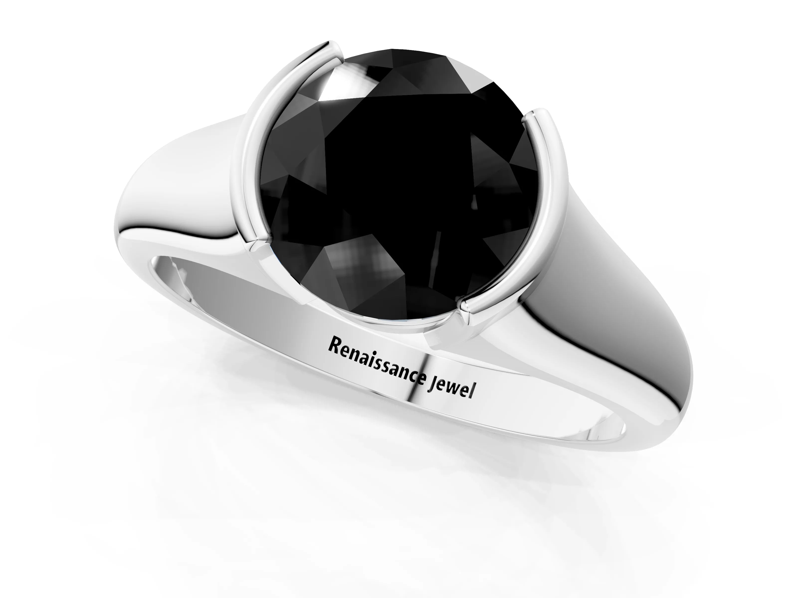 White gold Fancy Black Round Cut Solitaire Tension Set Diamond Ring with Split Shank Band_25