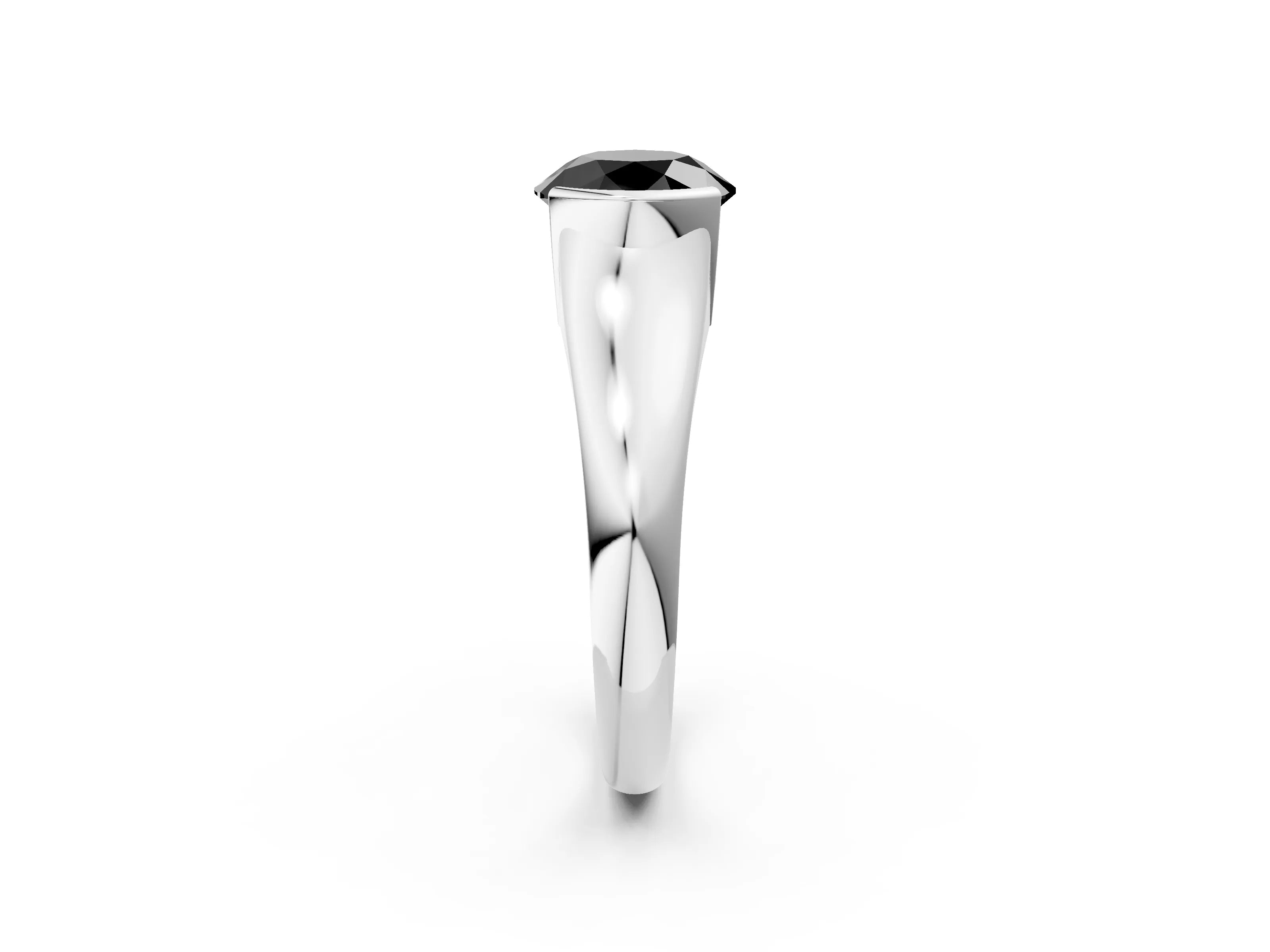 White gold Fancy Black Round Cut Solitaire Tension Set Diamond Ring with Split Shank Band_26