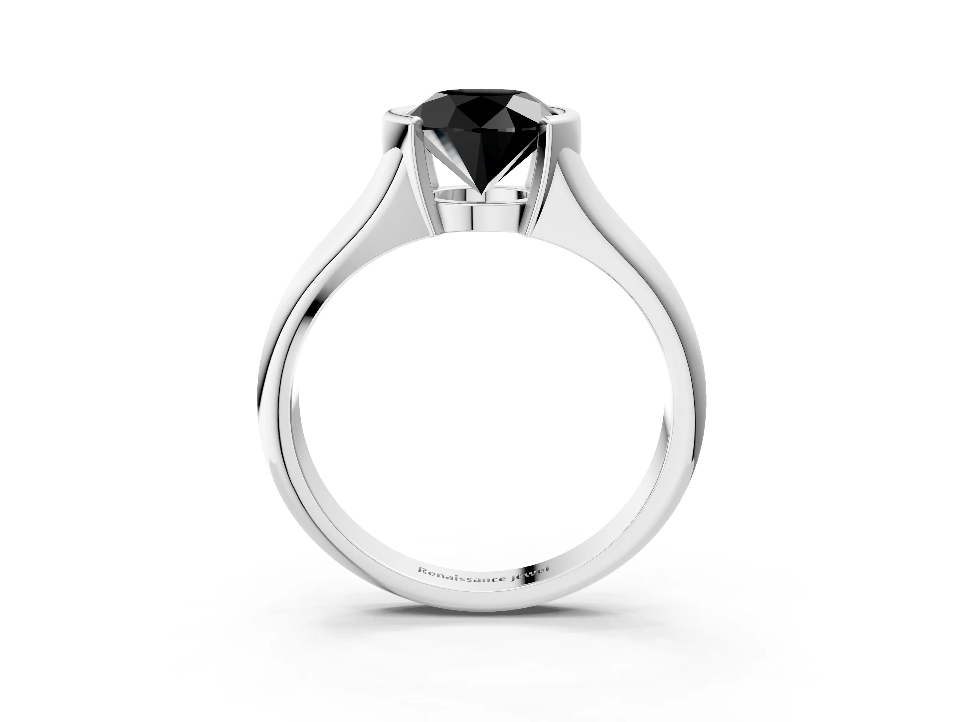 White gold Fancy Black Round Cut Solitaire Tension Set Diamond Ring with Split Shank Band_27