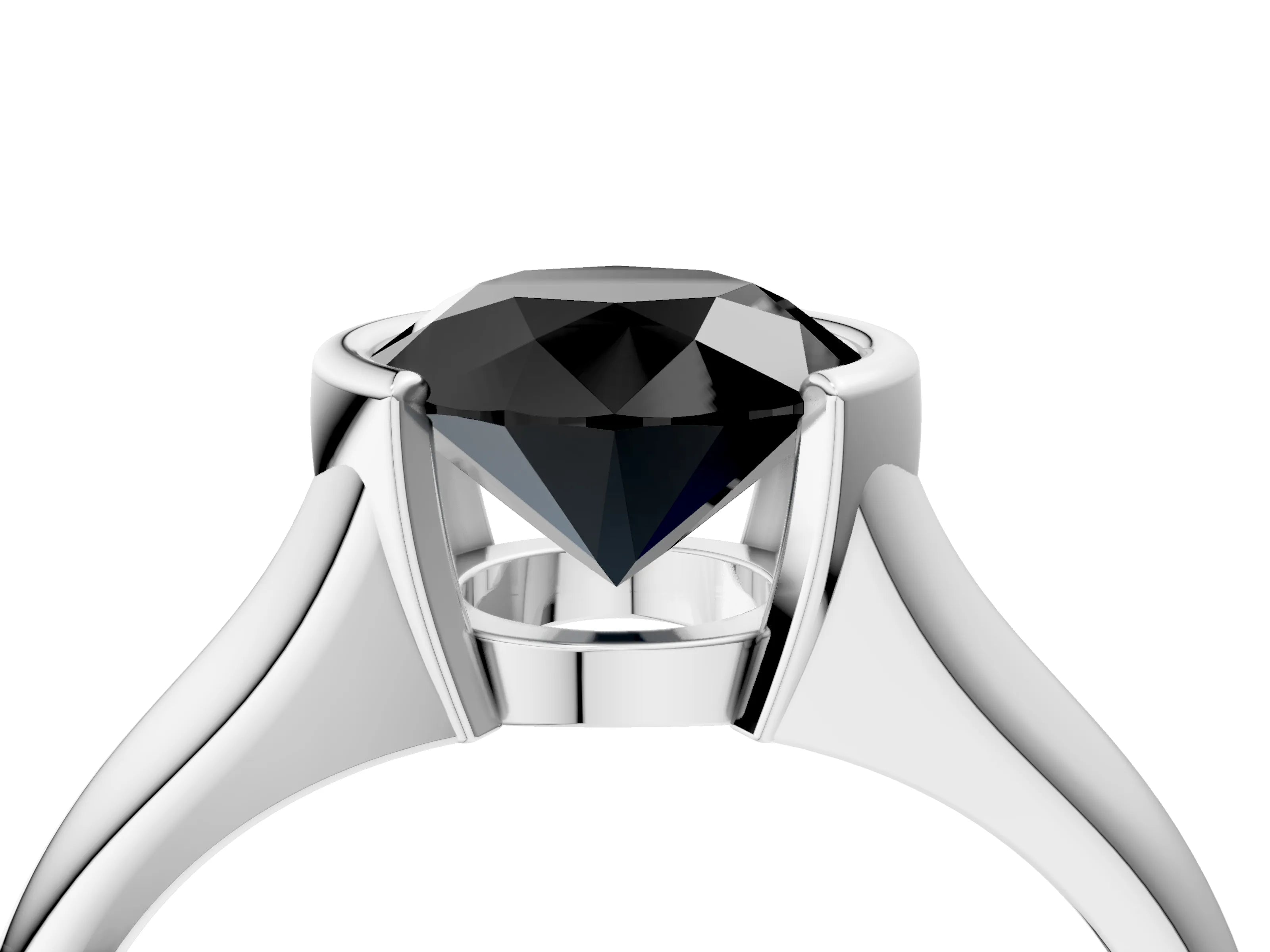 White gold Fancy Black Round Cut Solitaire Tension Set Diamond Ring with Split Shank Band_28