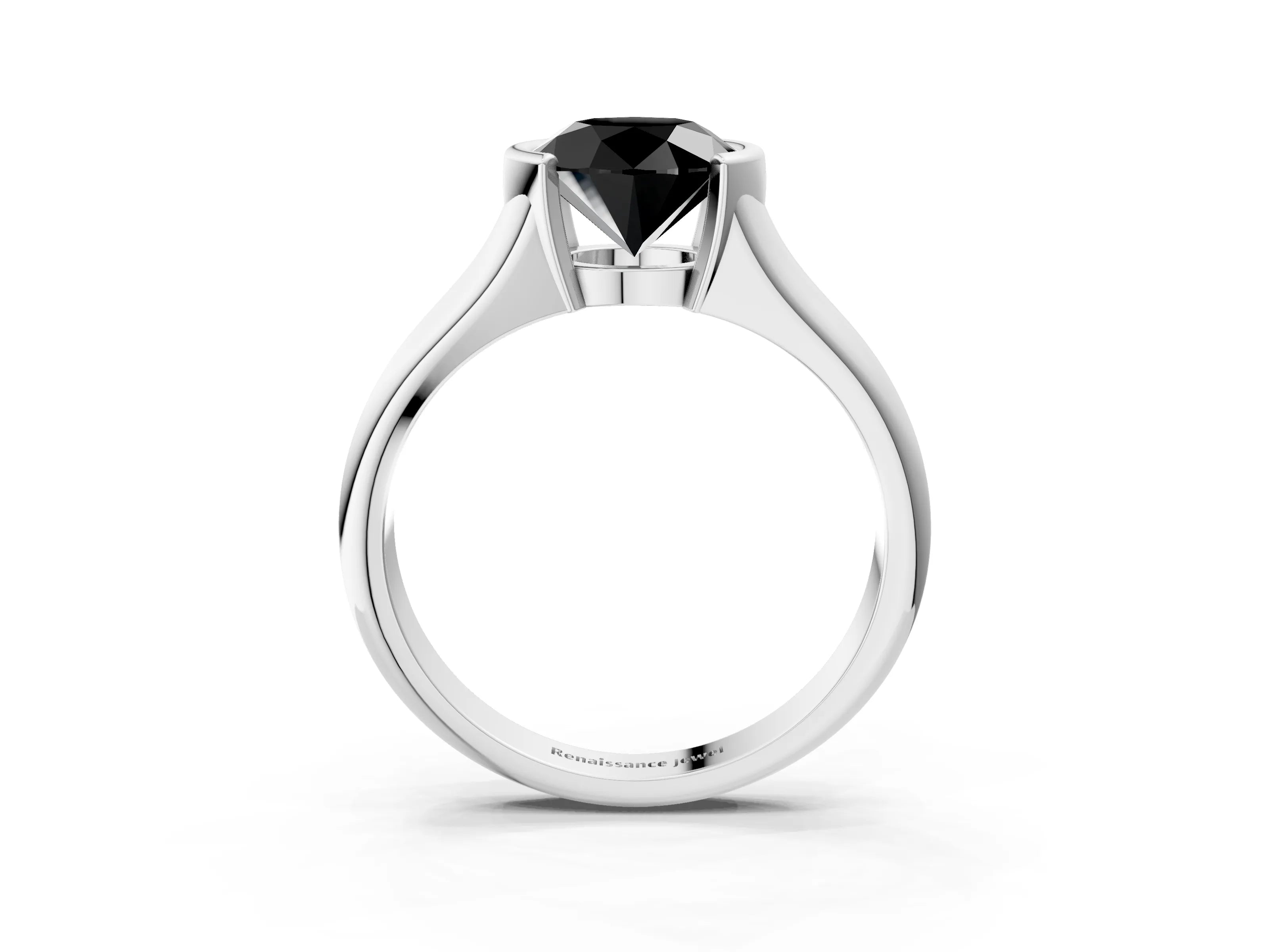 White gold Fancy Black Round Cut Solitaire Tension Set Diamond Ring with Split Shank Band_3