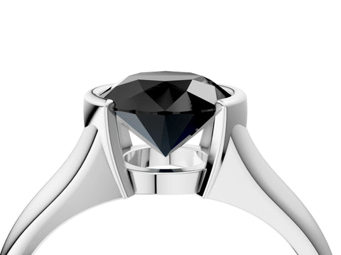 White gold Fancy Black Round Cut Solitaire Tension Set Diamond Ring with Split Shank Band_4