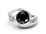 White gold Fancy Black Round Cut Solitaire Tension-Set Diamond Split Shank Ring