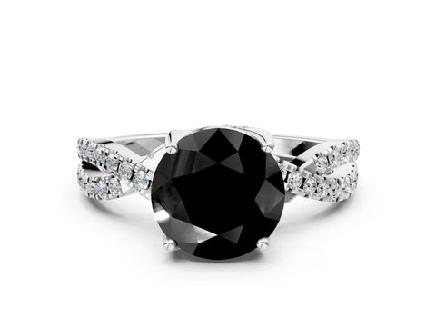 White gold Fancy Black Round Cut Solitaire Twist Pave Diamond Engagement Ring with Prong Setting_12